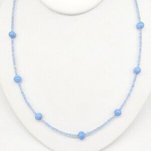 Blue Swirl Glass Beaded Necklace AB Seed Beads 20" Minimalist Simple Timeless